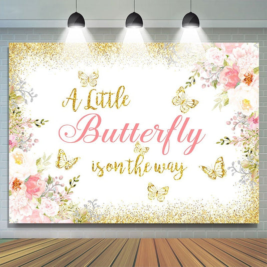 Lofaris Glitter And Floral Butterfly Theme Baby Shower Backdrop