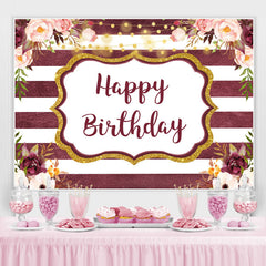 Lofaris Glitter And Floral Happy Birthday Backdrop With Stripes