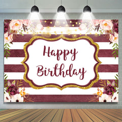 Lofaris Glitter And Floral Happy Birthday Backdrop With Stripes