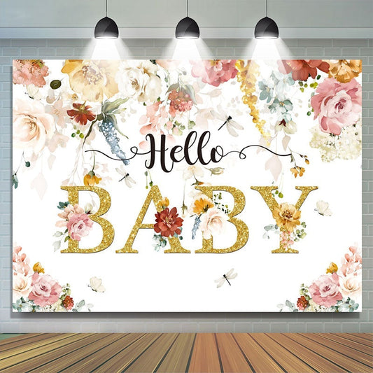 Lofaris Glitter And Floral Spring Themed Hello Baby Backdrop