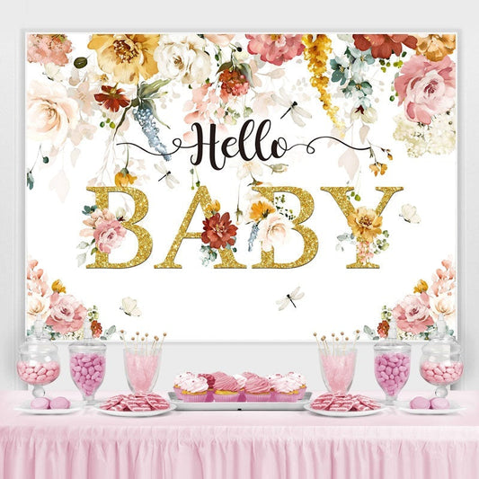 Lofaris Glitter And Floral Spring Themed Hello Baby Backdrop