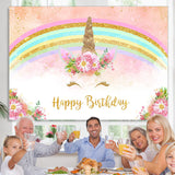 Load image into Gallery viewer, Lofaris Glitter And Floral Unicorn Happy Birthday Backdrop