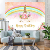 Load image into Gallery viewer, Lofaris Glitter And Floral Unicorn Happy Birthday Backdrop