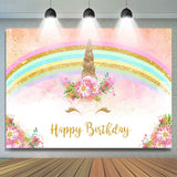 Load image into Gallery viewer, Lofaris Glitter And Floral Unicorn Happy Birthday Backdrop