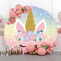 Lofaris Glitter And Floral Unicorn Themed Round Birthday Backdrop