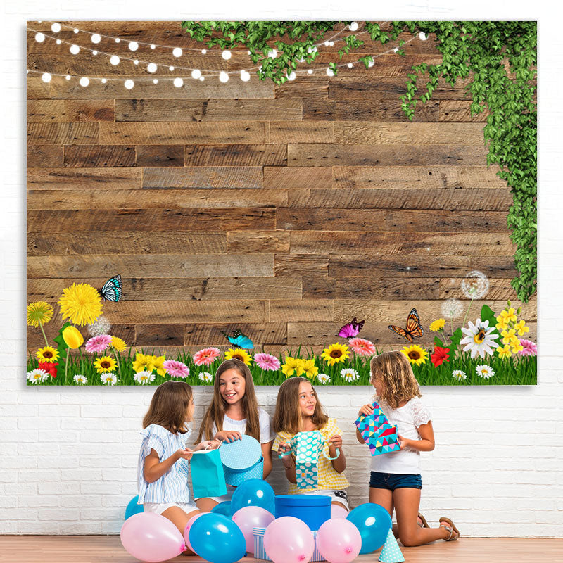 Light Floral Wooden Happy Spring Backdrop For Party - Lofaris