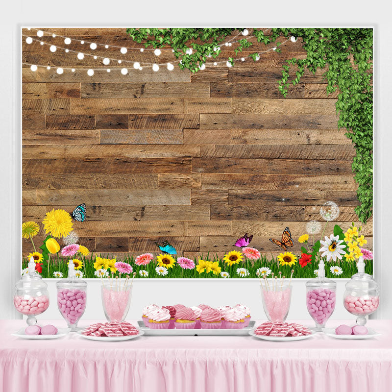 Light Floral Wooden Happy Spring Backdrop For Party - Lofaris