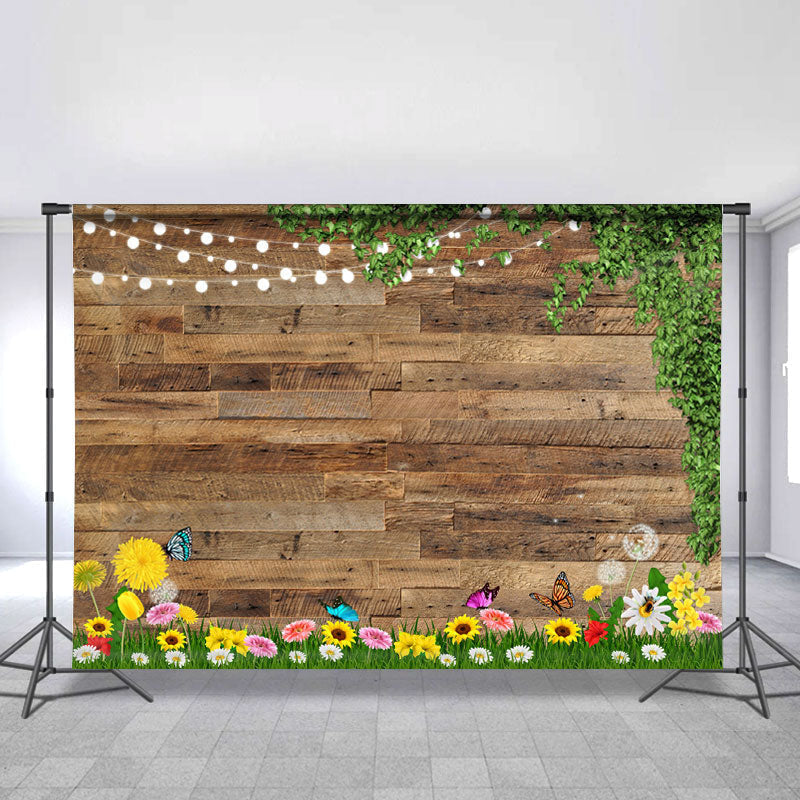 Light Floral Wooden Happy Spring Backdrop For Party - Lofaris
