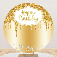 Lofaris Glitter And Golden Simple Circle Happy Birthday Backdrop