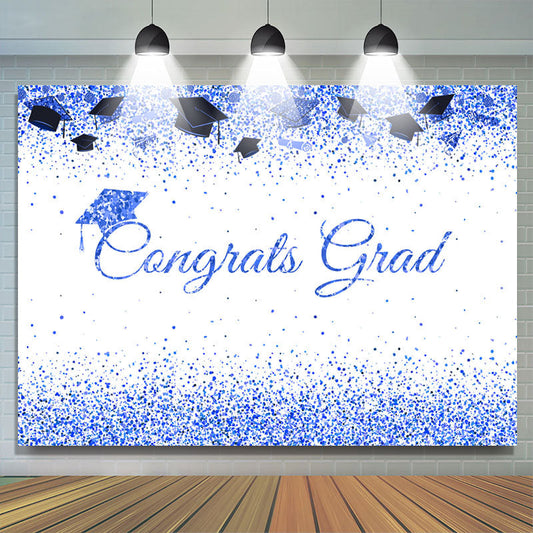 Lofaris Glitter And Navy Blue Congrats Grad Themed Backdrop