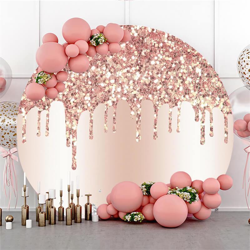 Lofaris Glitter And Pink Simple Circle Happy Birthday Backdrop