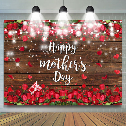 Lofaris Glitter And Red Rose Happy Mothers Day Backdrop