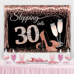 Lofaris Glitter And Rose Golden Happy 30Th Birthday Backdrop