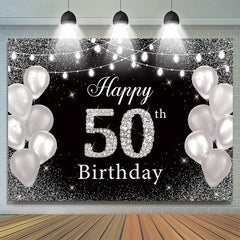 Lofaris Glitter And Silver Balloon Happy 50Th Birthday Backdrop