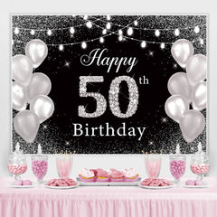 Lofaris Glitter And Silver Balloon Happy 50Th Birthday Backdrop