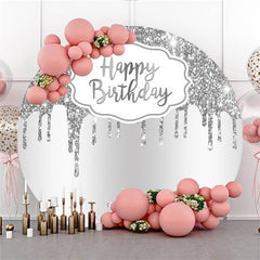 Lofaris Glitter And Silver Simple Round Happy Birthday Backdrop