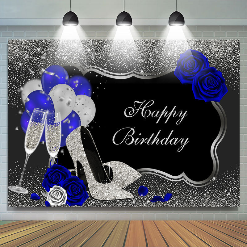 Lofaris Glitter And Silver Happy Birthday Backdrop With Balloon