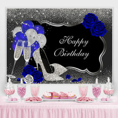 Lofaris Glitter And Silver Happy Birthday Backdrop With Balloon