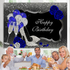 Lofaris Glitter And Silver Happy Birthday Backdrop With Balloon