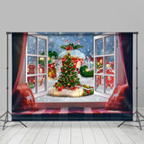 Load image into Gallery viewer, Lofaris Glitter And Snowy Christmas Tree Outside Window Backdrop