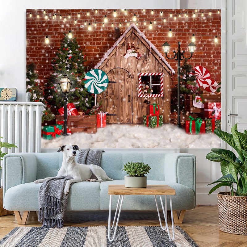 Lofaris Glitter And Snowy Christmas Tree With Lollipop Backdrop
