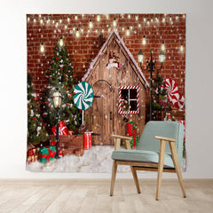 Lofaris Glitter And Snowy Christmas Tree With Lollipop Backdrop