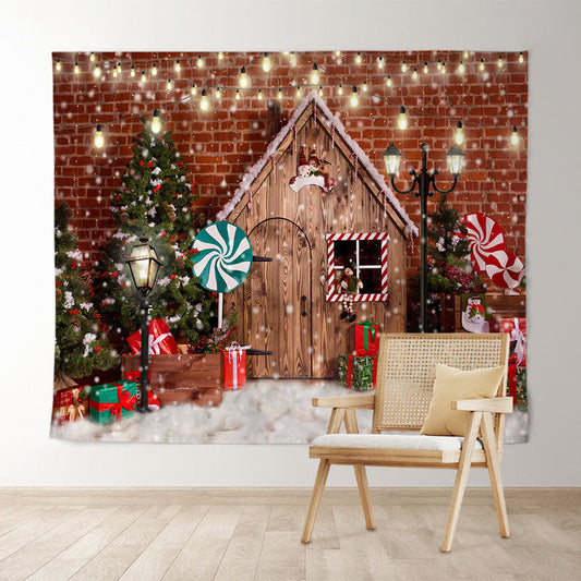 Lofaris Glitter And Snowy Christmas Tree With Lollipop Backdrop