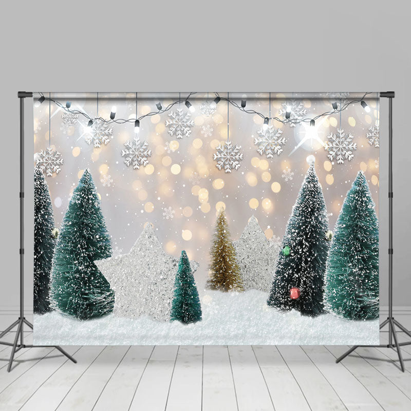 Lofaris Glitter And Snowy Tree With Silver Star Winter Backdrop