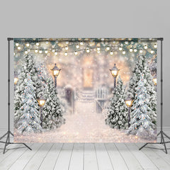 Lofaris Glitter And Snowy World With Street Lamp Winter Backdrop
