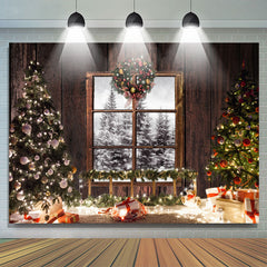 Lofaris Glitter And Snpwy Christmas Trees With Balls Backdrop