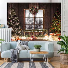 Lofaris Glitter And Snpwy Christmas Trees With Balls Backdrop