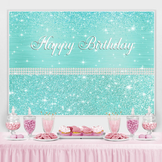 Lofaris Glitter And Tiffany Bule Pearl Happy Birthday Backdrop