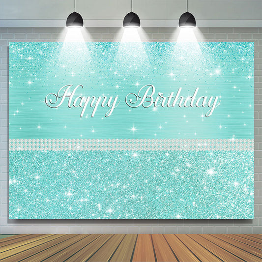 Lofaris Glitter And Tiffany Bule Pearl Happy Birthday Backdrop