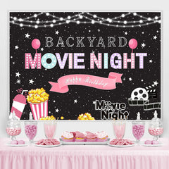 Lofaris Glitter Backyard Movie Night Happy Birthday Backdrop