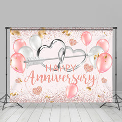 Lofaris Glitter Balloon Happy Anniversary Valentines Backdrop