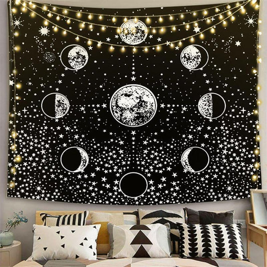 Lofaris Glitter Black And White Galaxy Moon Family Wall Tapestry