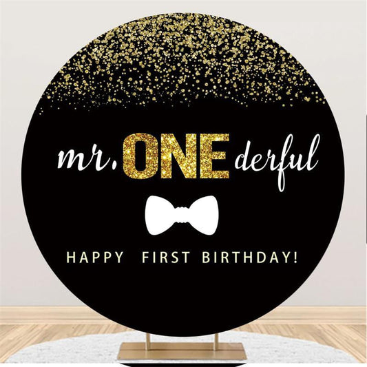 Lofaris Glitter Black Mr Onederful Happy Birthday Circle Backdrop