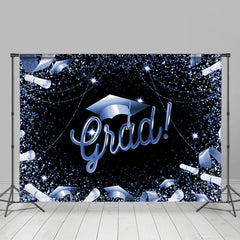 Lofaris Glitter Blue And Black Theme Happy Graduation Backdrop