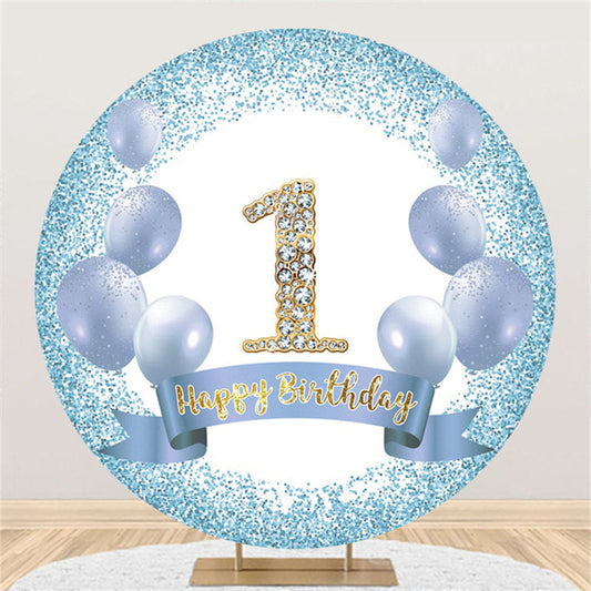 Lofaris Glitter Blue Balloon Happy 1St Birthday Circle Backdrop