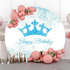 Lofaris Glitter Blue Crown Circle Happy Birthday Backdrop