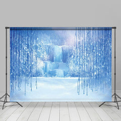 Lofaris Glitter Blue Iced Trees Wonderland Winter Backdrop
