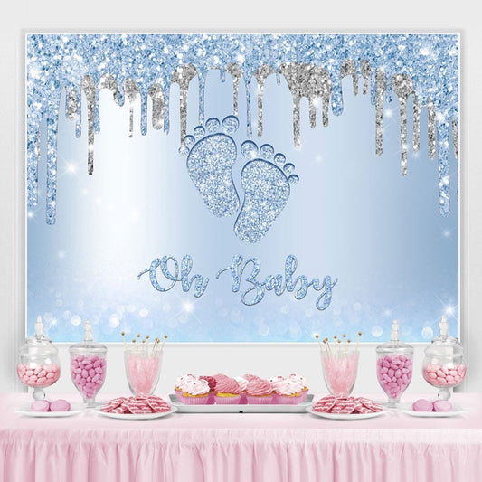 Lofaris Glitter Blue Little Feet Backdrop Baby Shower for Boy