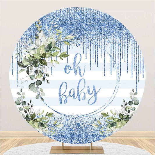 Lofaris Glitter Blue Oh Baby Stripe Round Shower Backdrop