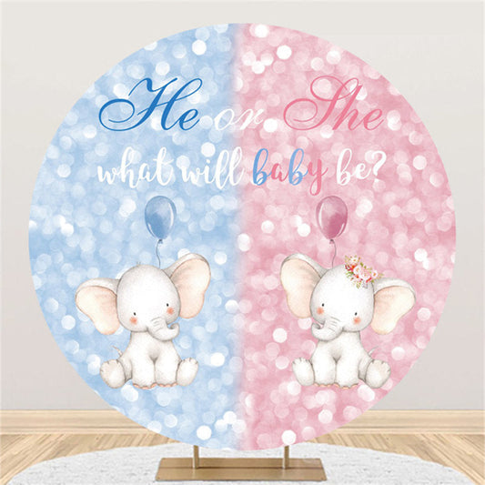 Lofaris Glitter Blue Pink Elephant Circle Baby Shower Backdrop