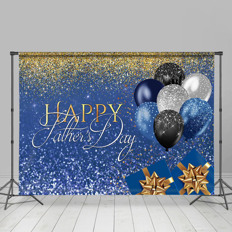 Lofaris Glitter Blue Silver Balloon Happy Fathers Day Backdrop