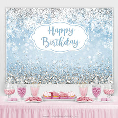 Lofaris Glitter Blue Snowflake Happy Birthday Backdrop For Boy