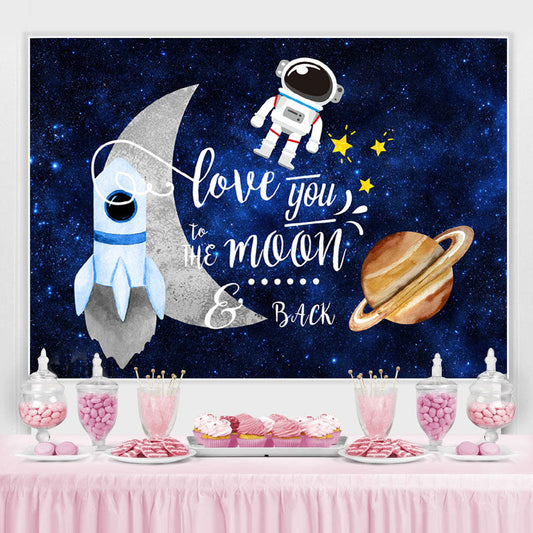 Lofaris Glitter Blue Space Astronaut Theme Birthday Backdrop