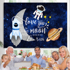 Lofaris Glitter Blue Space Astronaut Theme Birthday Backdrop