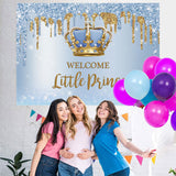 Load image into Gallery viewer, Lofaris Glitter Blue Welcome Little Prince Baby Shower Backdrop