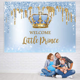 Load image into Gallery viewer, Lofaris Glitter Blue Welcome Little Prince Baby Shower Backdrop
